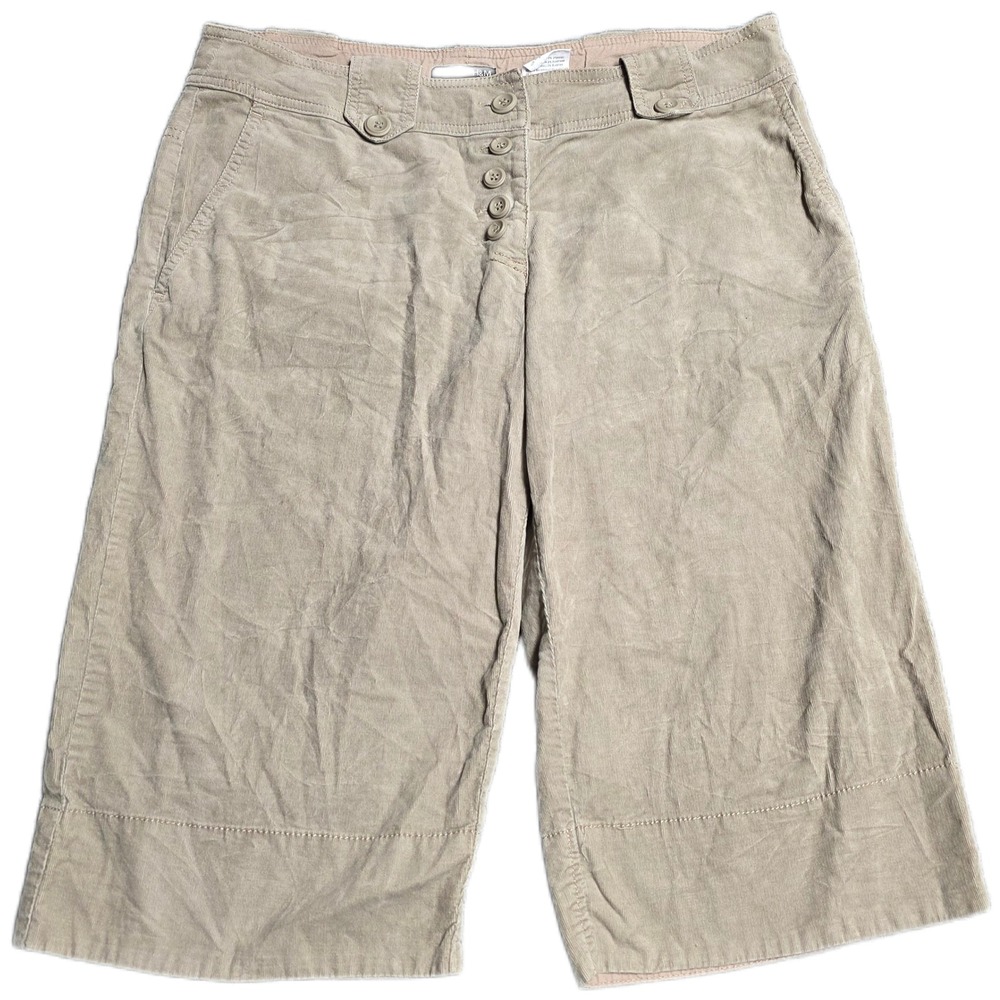 H&M Wide Leg Corduroy Capri Pants Women's‎ Size 10 Beige Button Fly Cropped